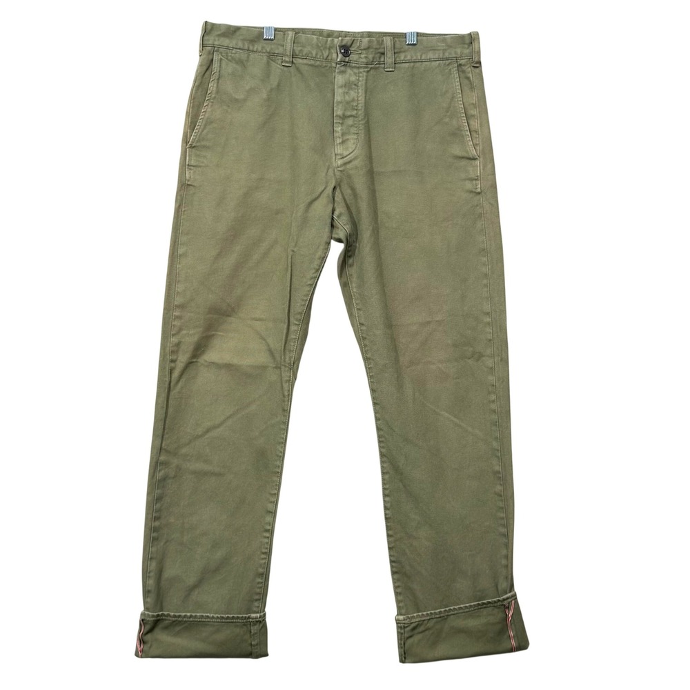 Wallace & Barnes Selvedge Chinos Mens 34x34 Olive Green Straight Fit G2581